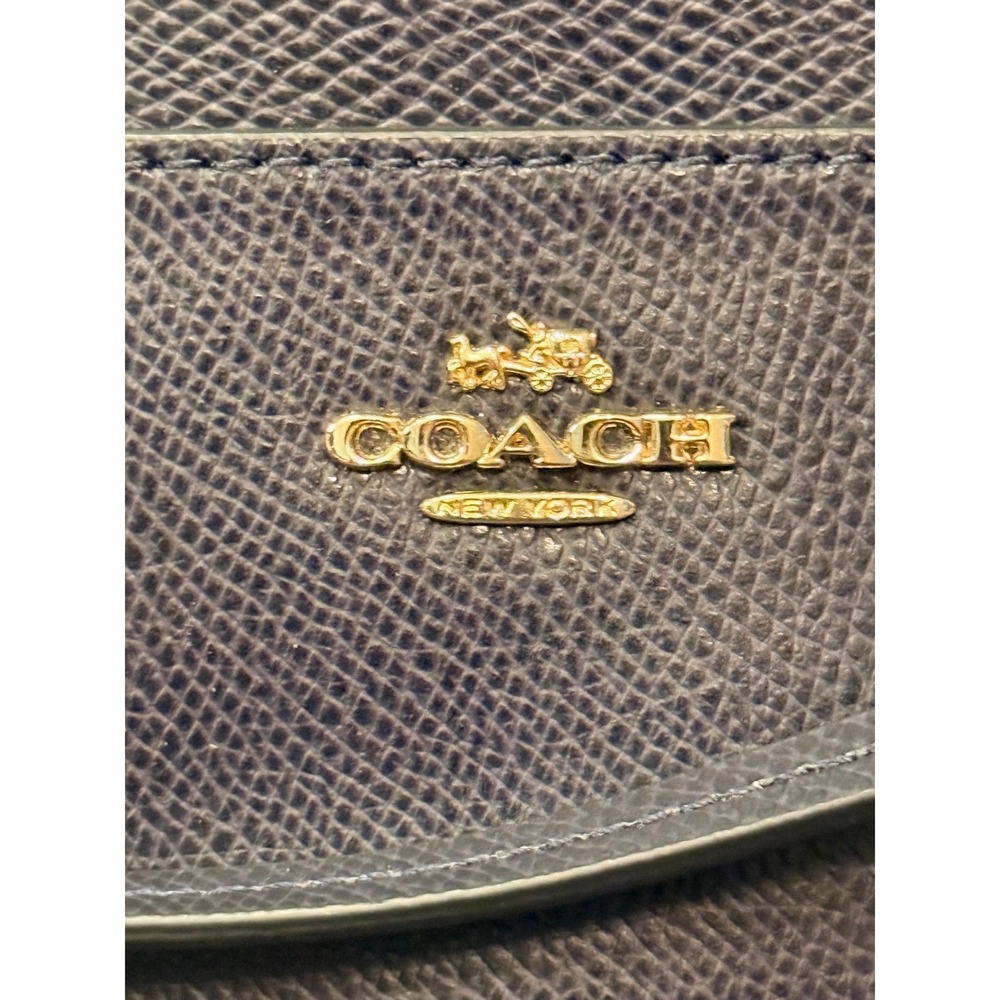Coach Navy Blue Crossgrain Leather Wristlet Clutch Gold Hardware EUC - Picture 5 of 6